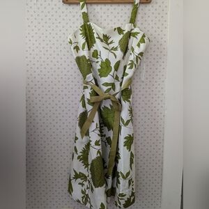 💚 Jessica Howard Women's dress 12 white green flowers gross grain belt top